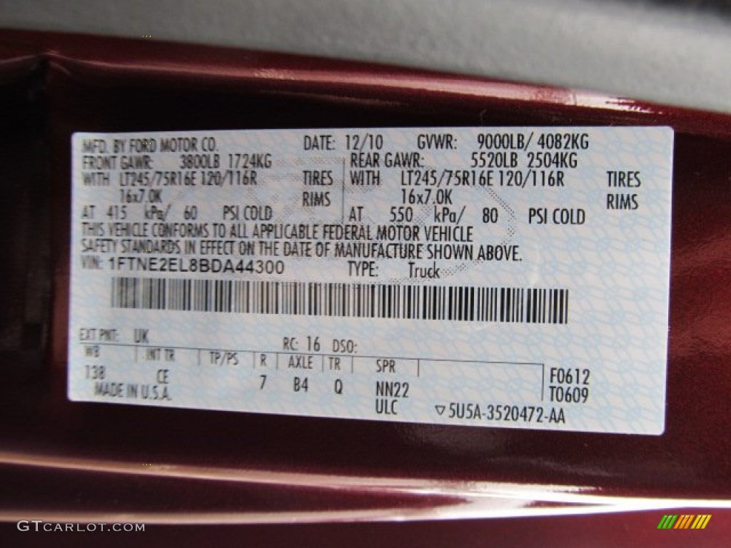 2011 E Series Van Color Code UK for Royal Red Metallic Photo #54901913