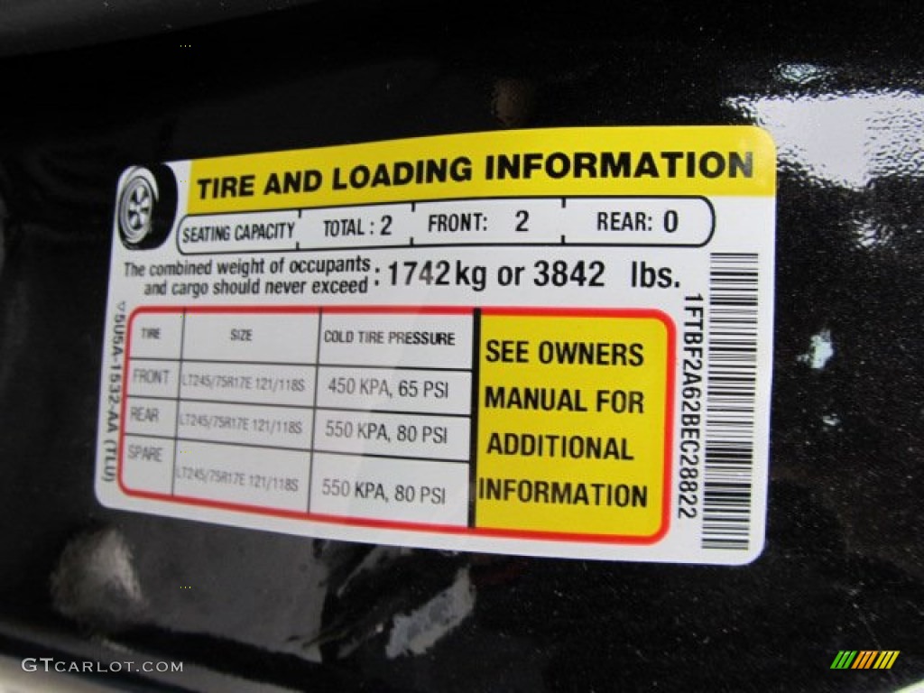 2011 Ford F250 Super Duty XL Regular Cab Info Tag Photos