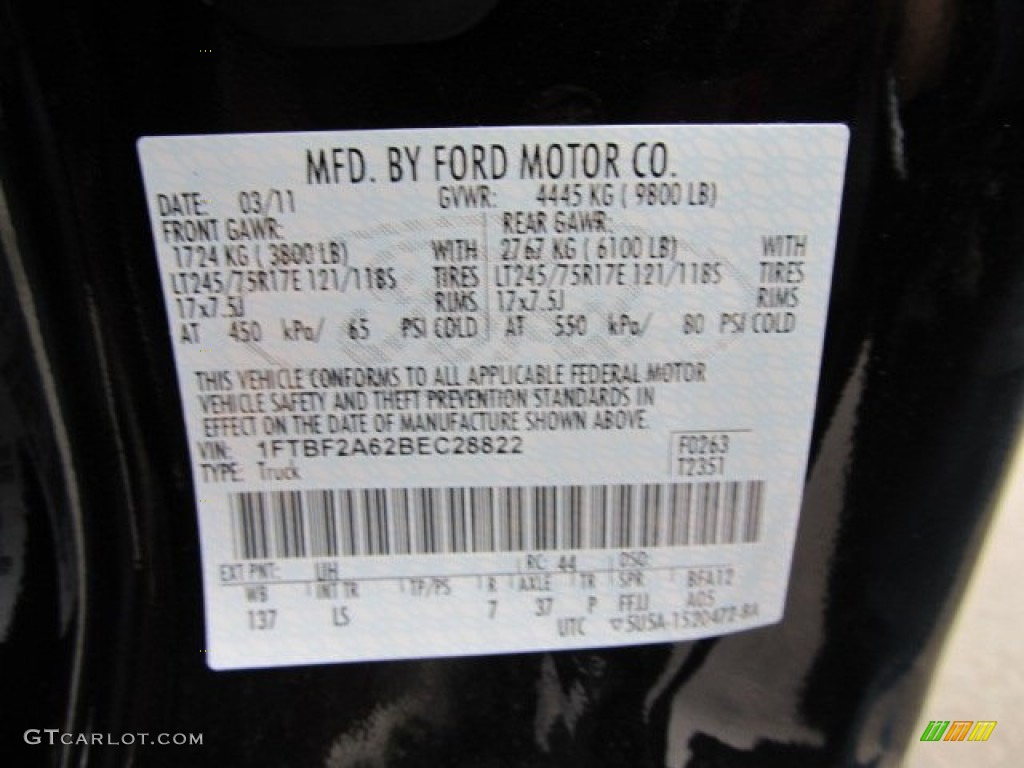 2011 Ford F250 Super Duty XL Regular Cab Color Code Photos