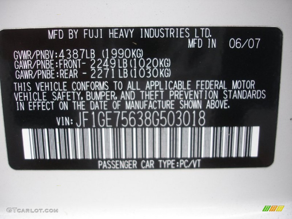 2008 Subaru Impreza WRX Sedan Info Tag Photo #54903143