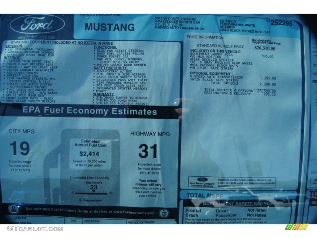 2012 Ford Mustang V6 Mustang Club of America Edition Coupe Window Sticker Photo #54914707