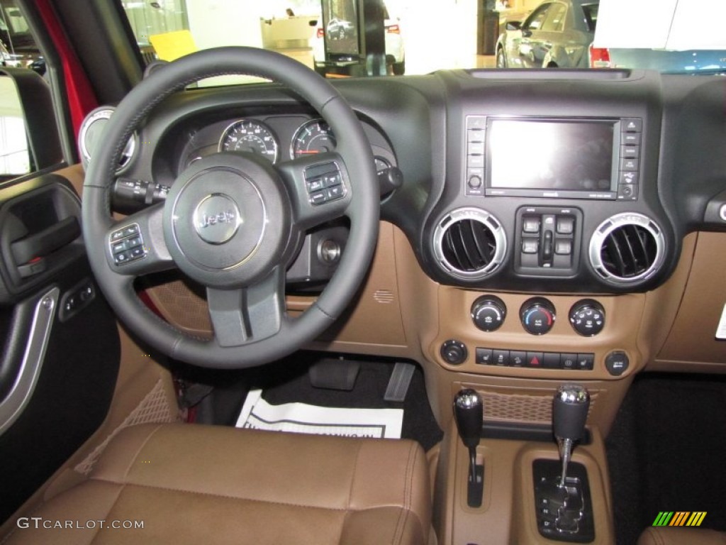 2012 Jeep Wrangler Unlimited Sahara 4x4 Black/Dark Saddle Dashboard Photo #54917782