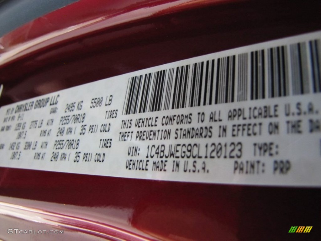 2012 Wrangler Unlimited Color Code PRP for Deep Cherry Red Crystal Pearl Photo #54917803