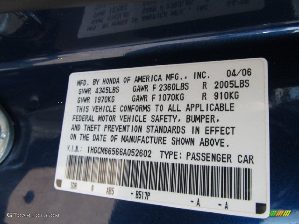 2006 Accord EX-L V6 Sedan - Sapphire Blue Pearl / Black photo #19