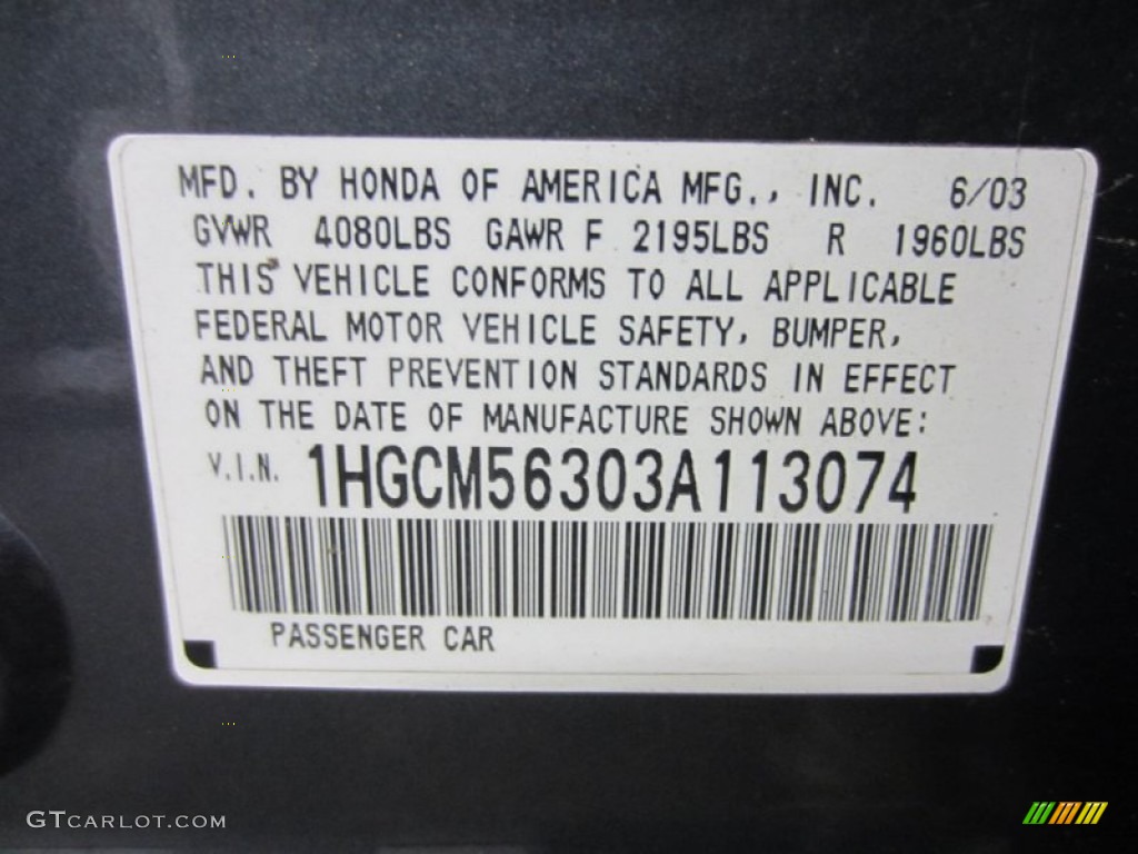 2003 Accord LX Sedan - Graphite Pearl / Gray photo #8