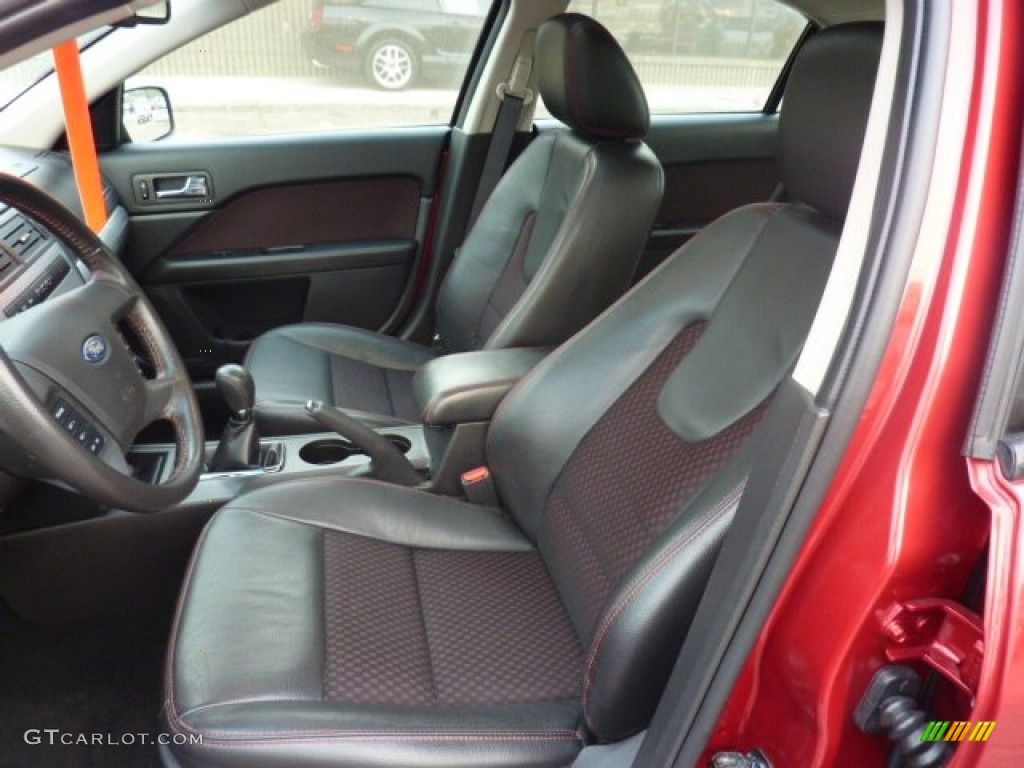 Red Charcoal Black Leather Interior 2009 Ford Fusion Se