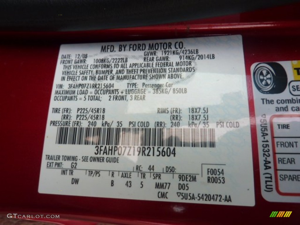 2009 Fusion Color Code G2 for Redfire Metallic Photo #54939208