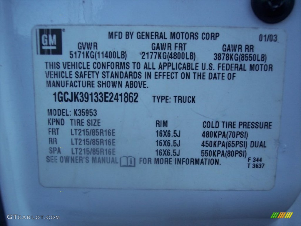 2003 Chevrolet Silverado 3500 LT Extended Cab 4x4 Dually Info Tag Photo #54945961