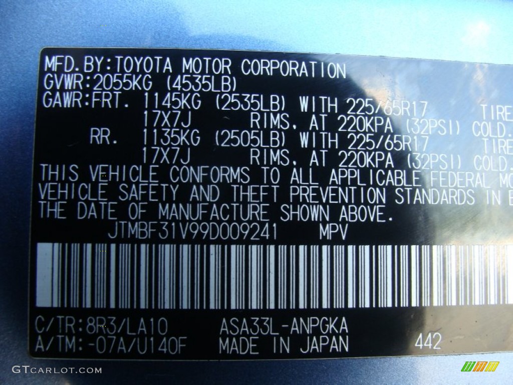 2009 RAV4 Color Code 8R3 for Pacific Blue Metallic Photo #54949589