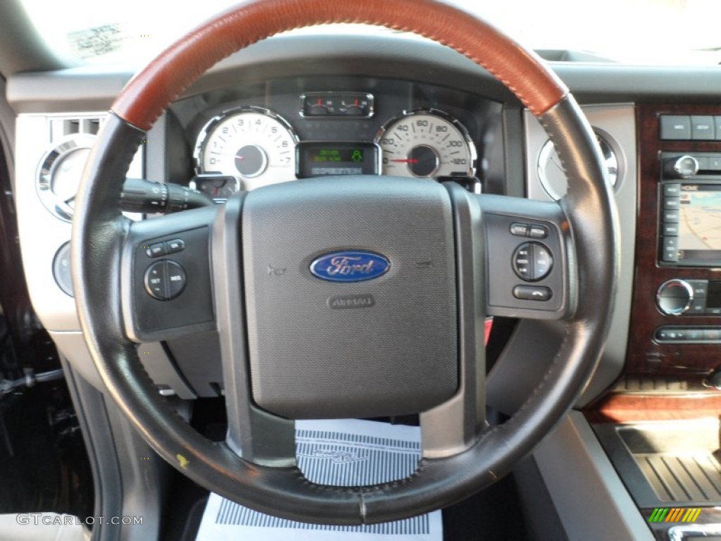 2009 Ford Expedition King Ranch Charcoal Black/Chaparral Leather Steering Wheel Photo #54951371