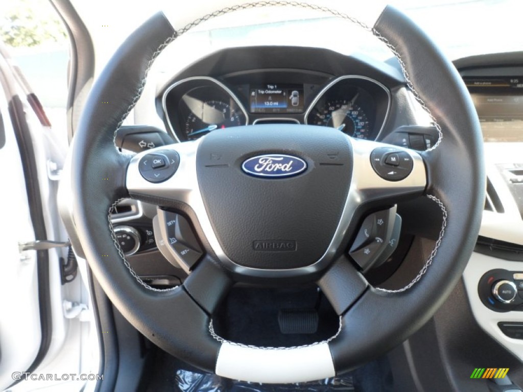 2012 Ford Focus Titanium 5-Door Arctic White Leather Steering Wheel Photo #54954853