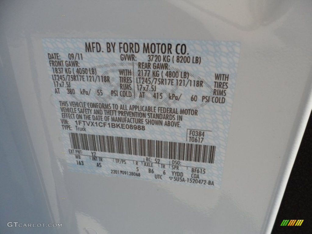 2011 F150 Color Code YZ for Oxford White Photo #54957883