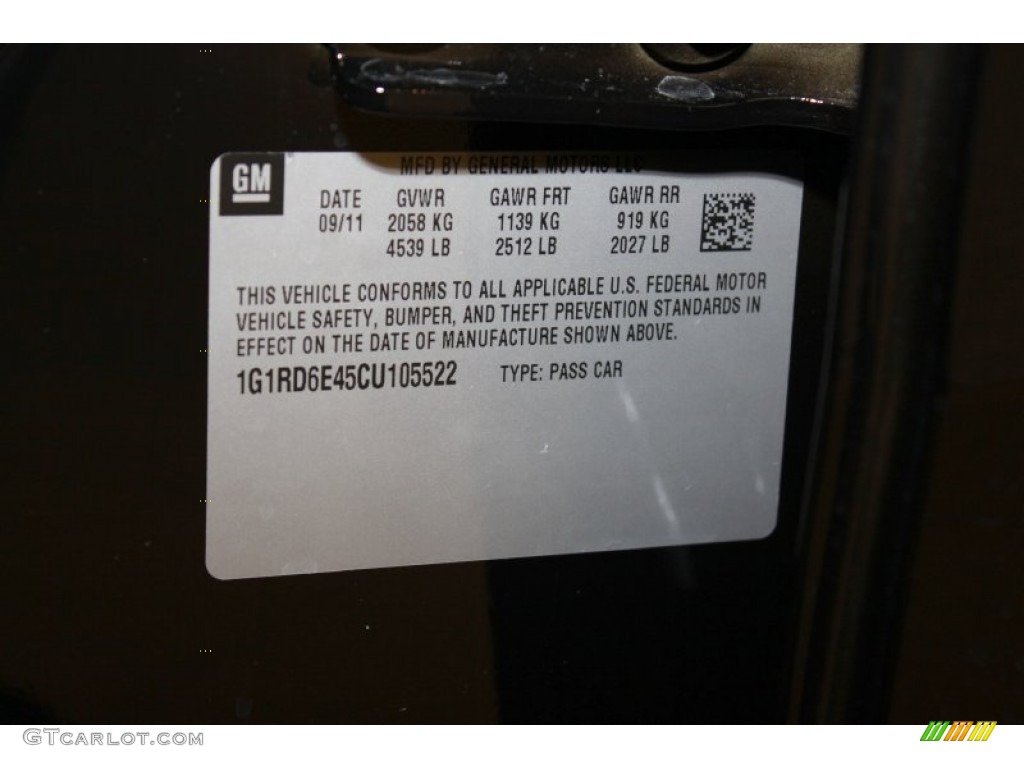 2012 Chevrolet Volt Hatchback Info Tag Photo #54958747
