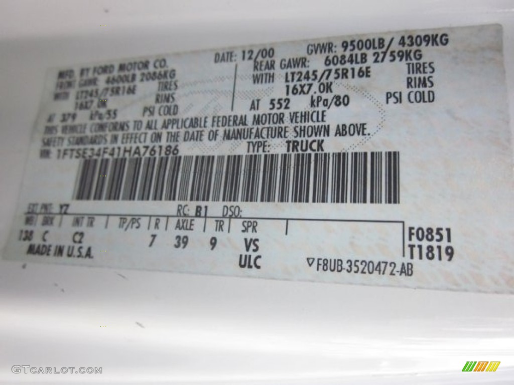 2001 E Series Van Color Code YZ for Oxford White Photo #54960139