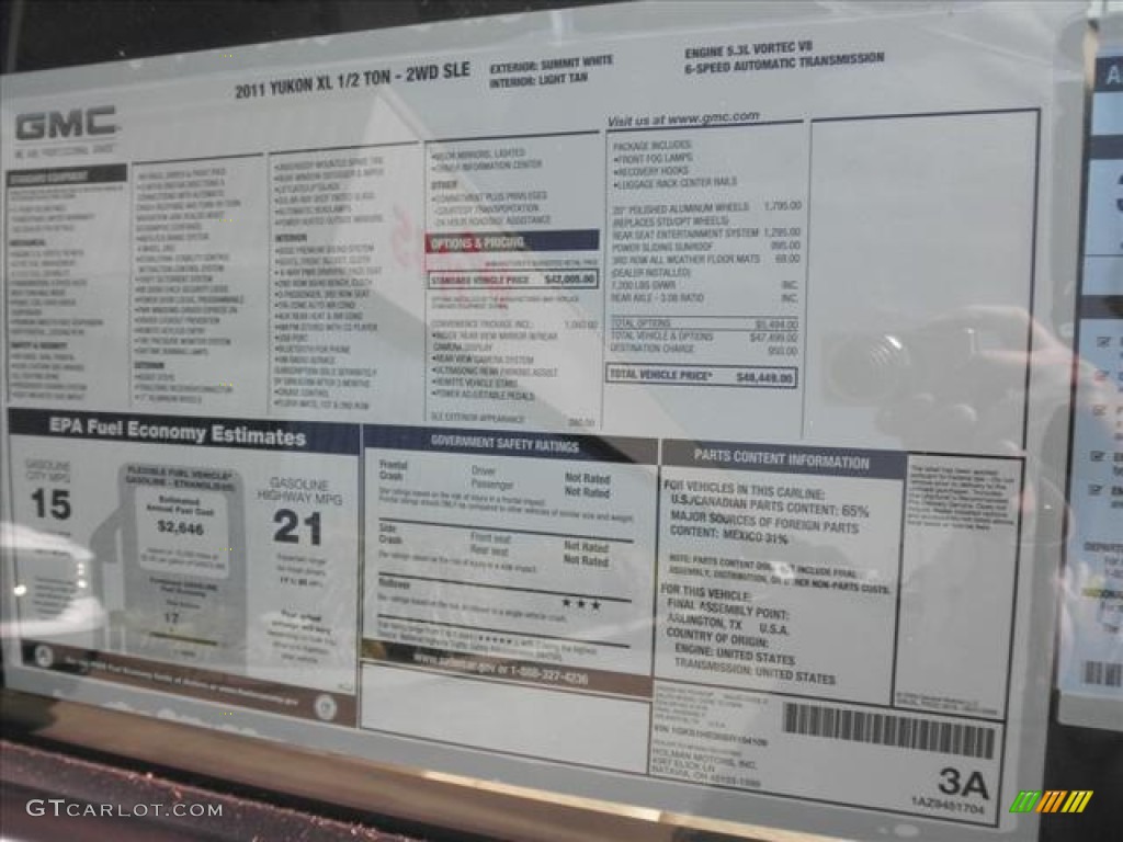 2011 GMC Yukon XL SLE Window Sticker Photos