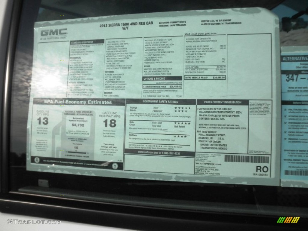 2012 GMC Sierra 1500 Regular Cab 4x4 Window Sticker Photo #54980869