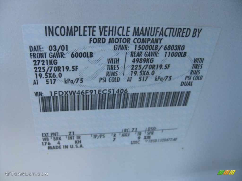 2001 F450 Super Duty Color Code Z1 for Oxford White Photo #54983491