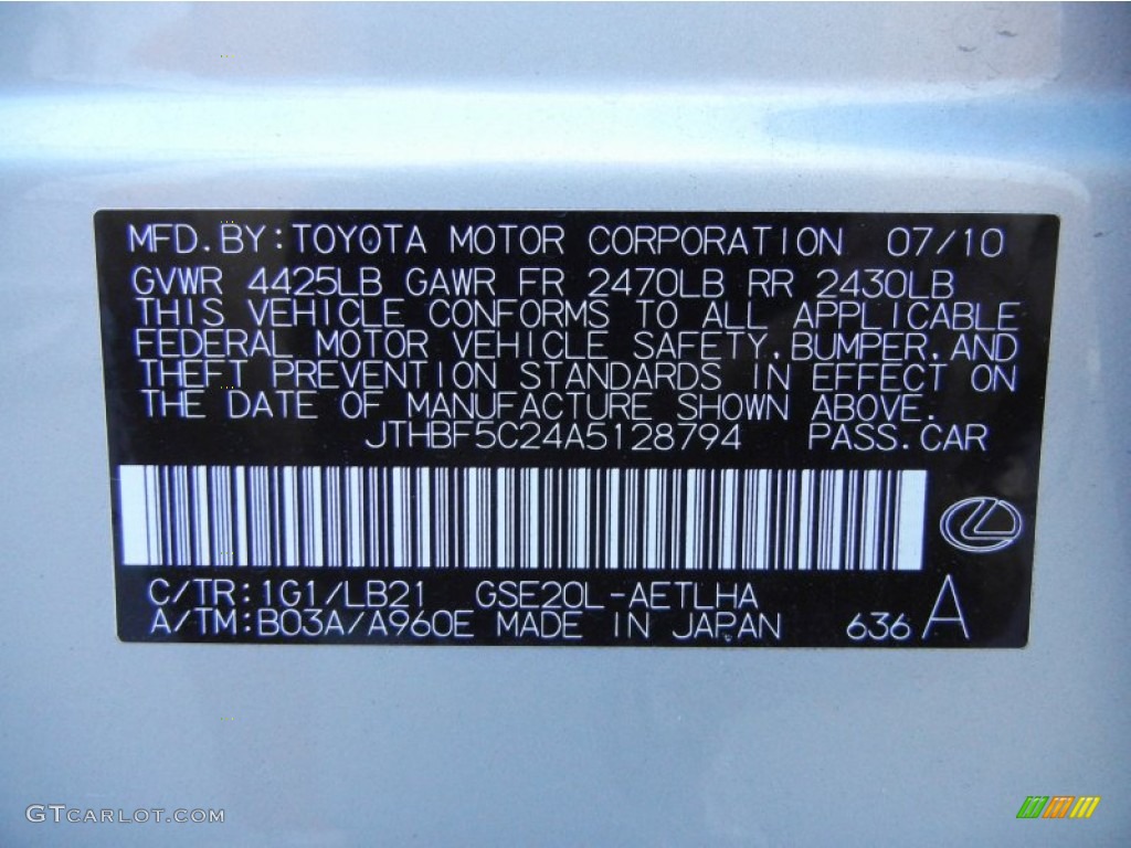 2010 IS Color Code 1G1 for Tungsten Silver Pearl Photo #54983773