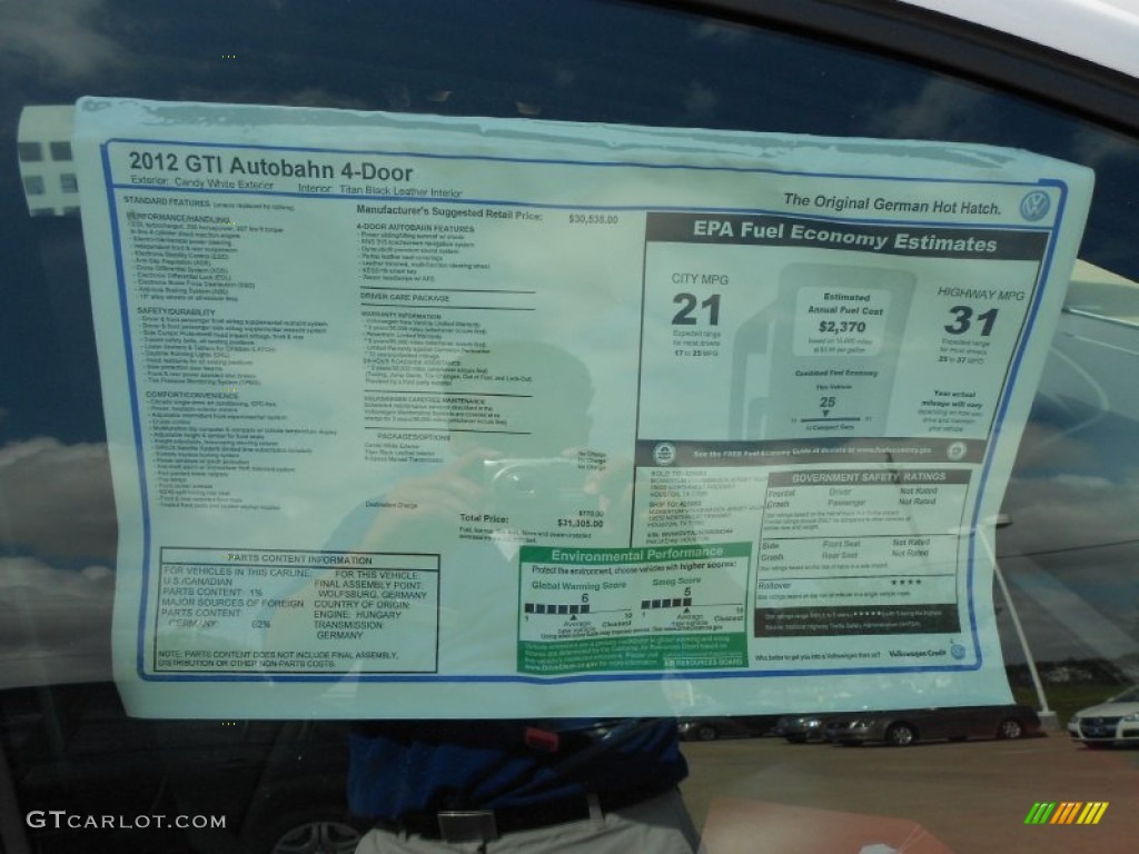 2012 Volkswagen GTI 4 Door Window Sticker Photo #54984049