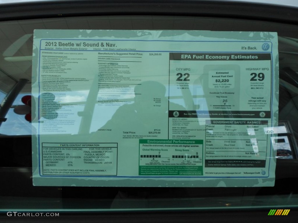 2012 Volkswagen Beetle 2.5L Window Sticker Photo #54984232