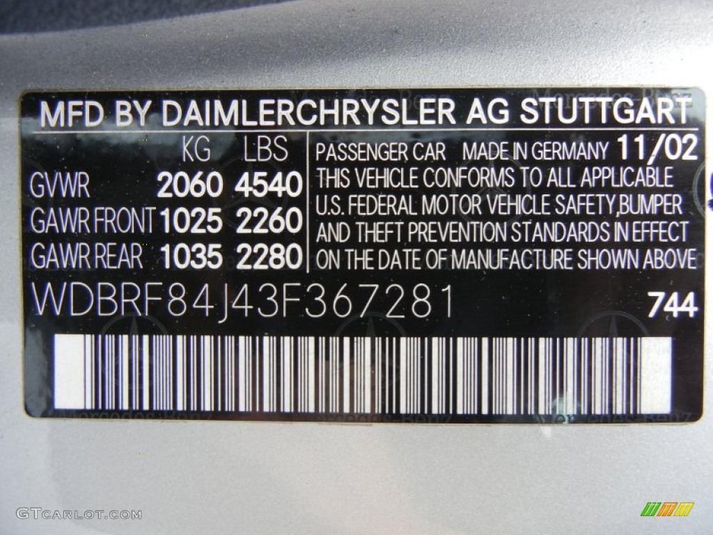 2003 Mercedes-Benz C 320 4Matic Sport Sedan Color Code Photos