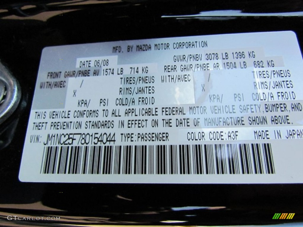 2008 MX-5 Miata Color Code A3F for Brilliant Black Photo #54986824