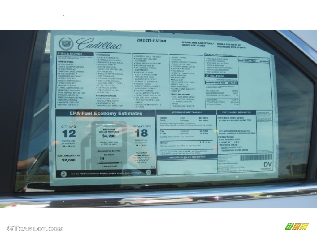 2012 Cadillac CTS -V Sedan Window Sticker Photo #54987202