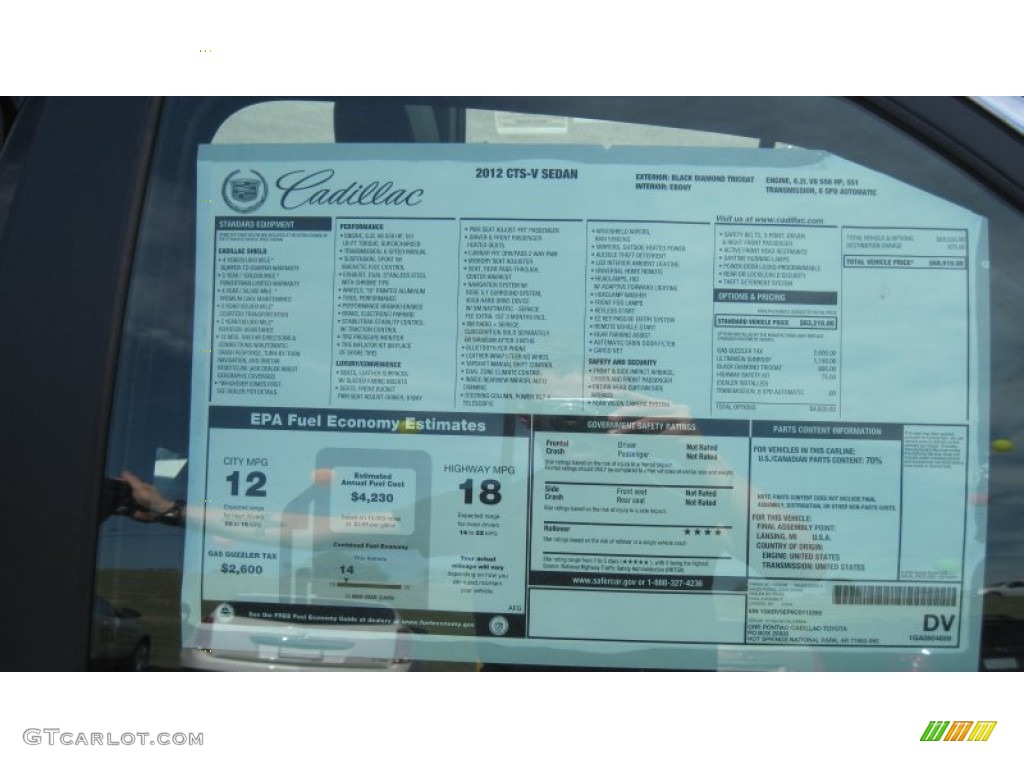 2012 Cadillac CTS -V Sedan Window Sticker Photo #54988123