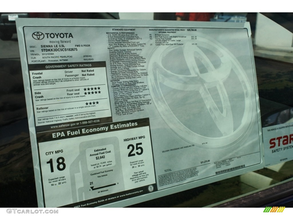2012 Toyota Sienna LE Window Sticker Photo #55002946