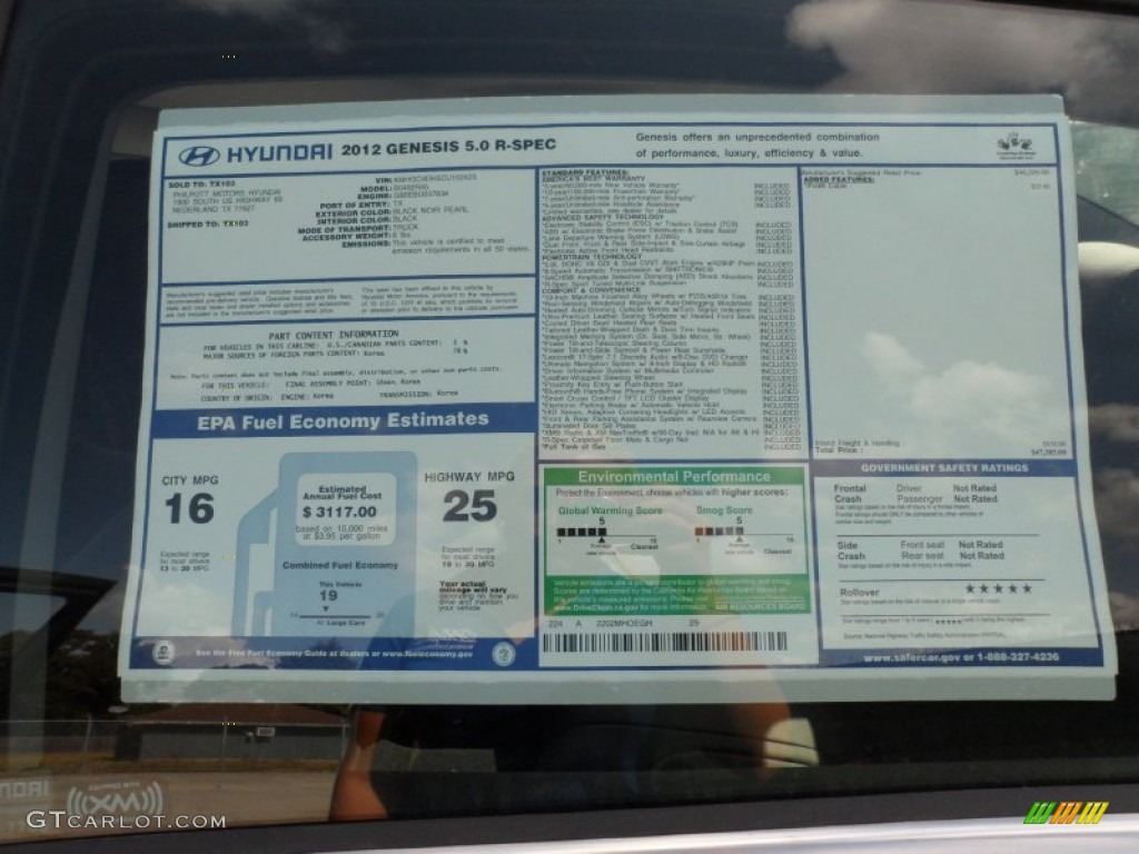 2012 Hyundai Genesis 5.0 R Spec Sedan Window Sticker Photo #55007149