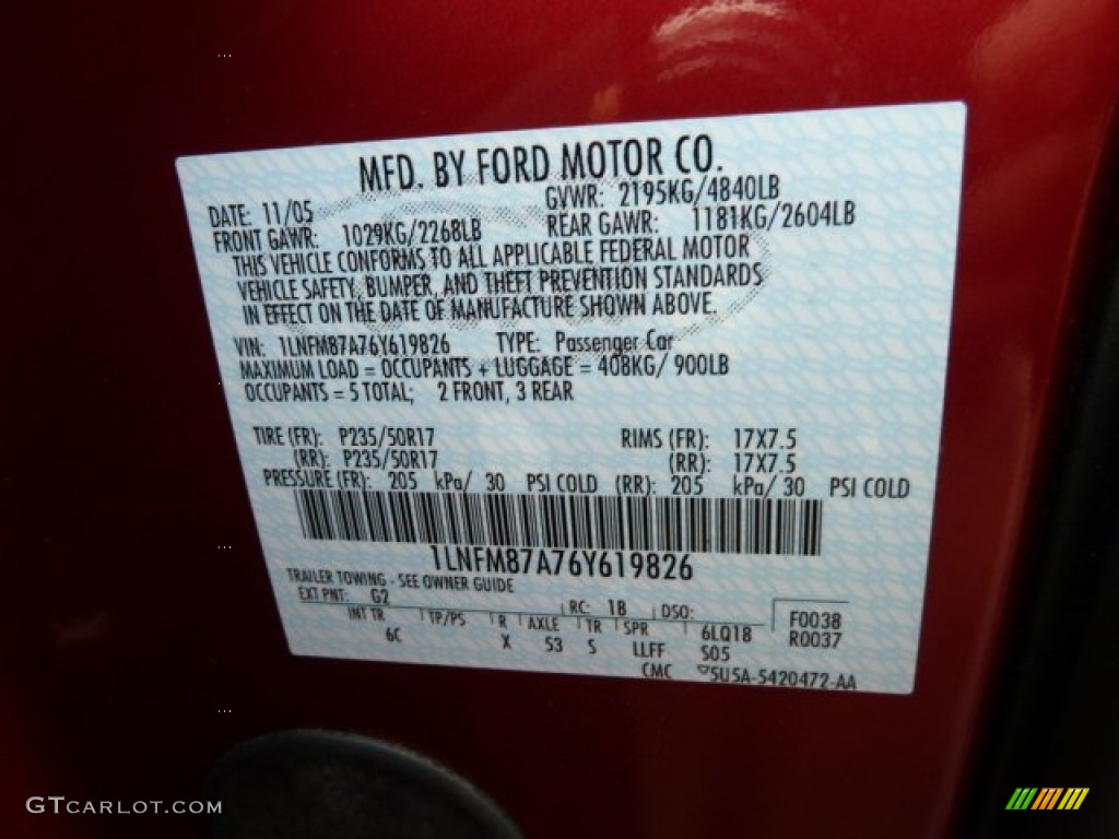 2006 LS Color Code G2 for Vivid Red Metallic Photo #55016840