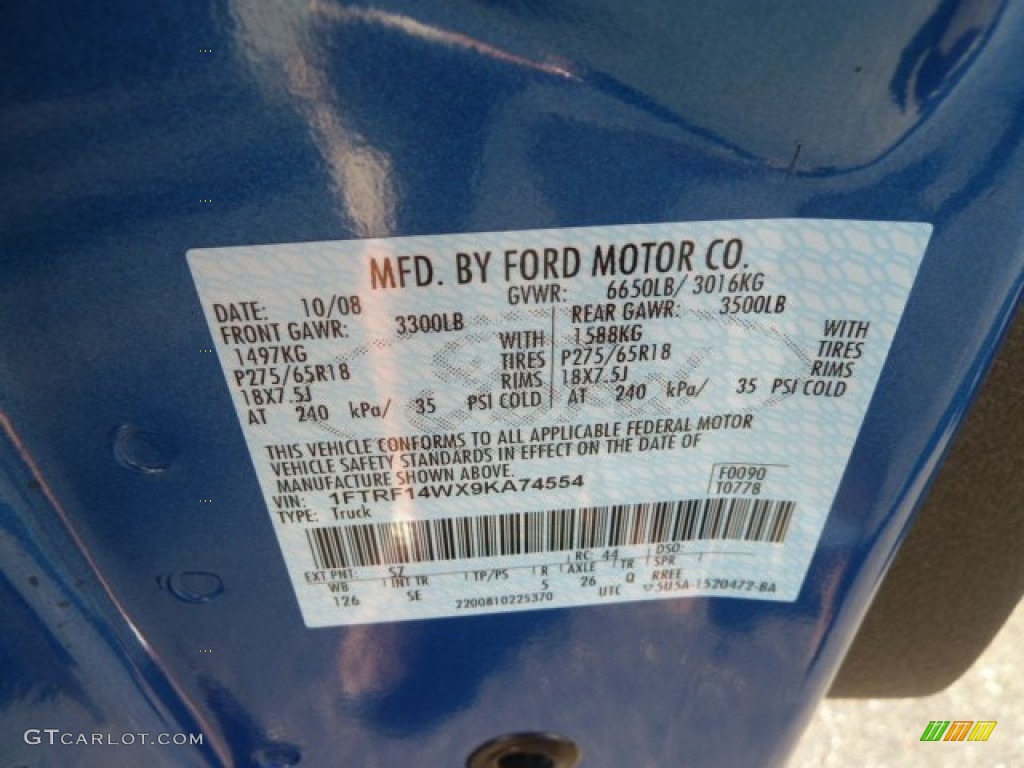 2009 F150 Color Code SZ for Blue Flame Metallic Photo #55026459
