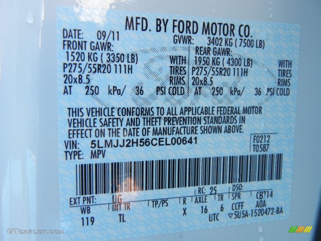 2012 Navigator Color Code UG for White Platinum Metallic Tri-Coat Photo #55033041