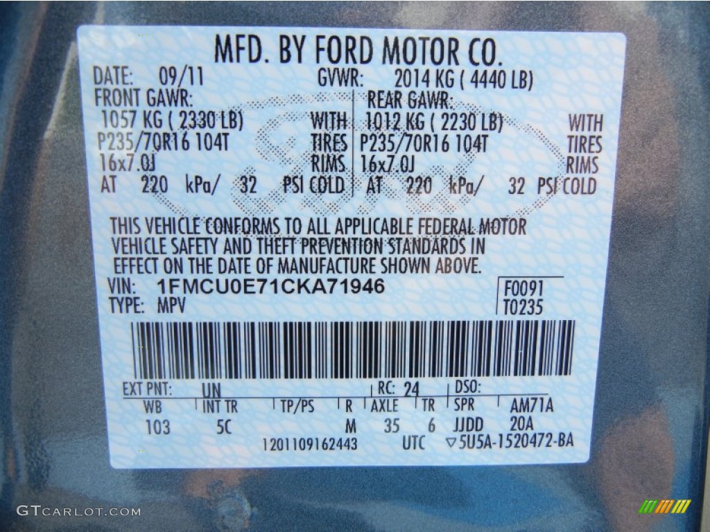 2012 Escape Color Code UN for Steel Blue Metallic Photo #55033610
