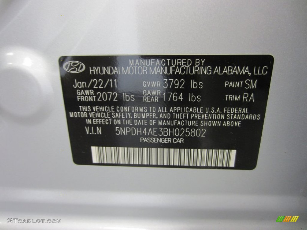2011 Elantra Color Code SM for Radiant Silver Photo #55036686