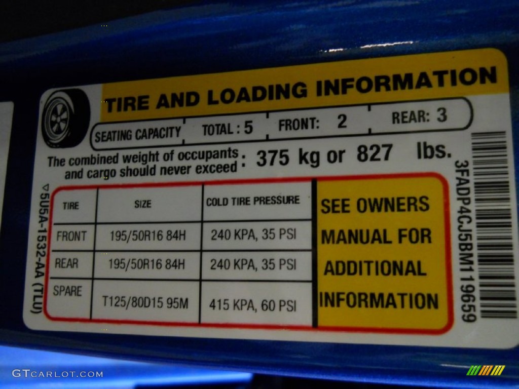 2011 Ford Fiesta SEL Sedan Info Tag Photos