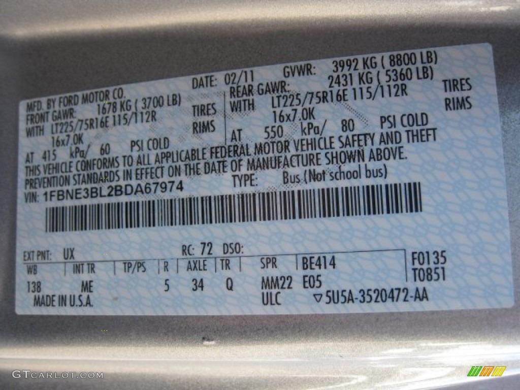 2011 E Series Van Color Code UX for Ingot Silver Metallic Photo #55045755