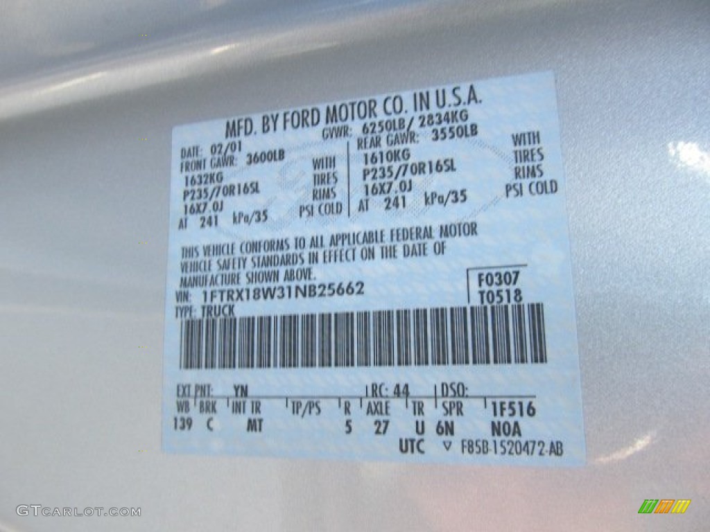 2001 F150 Color Code YN for Silver Metallic Photo #55052265