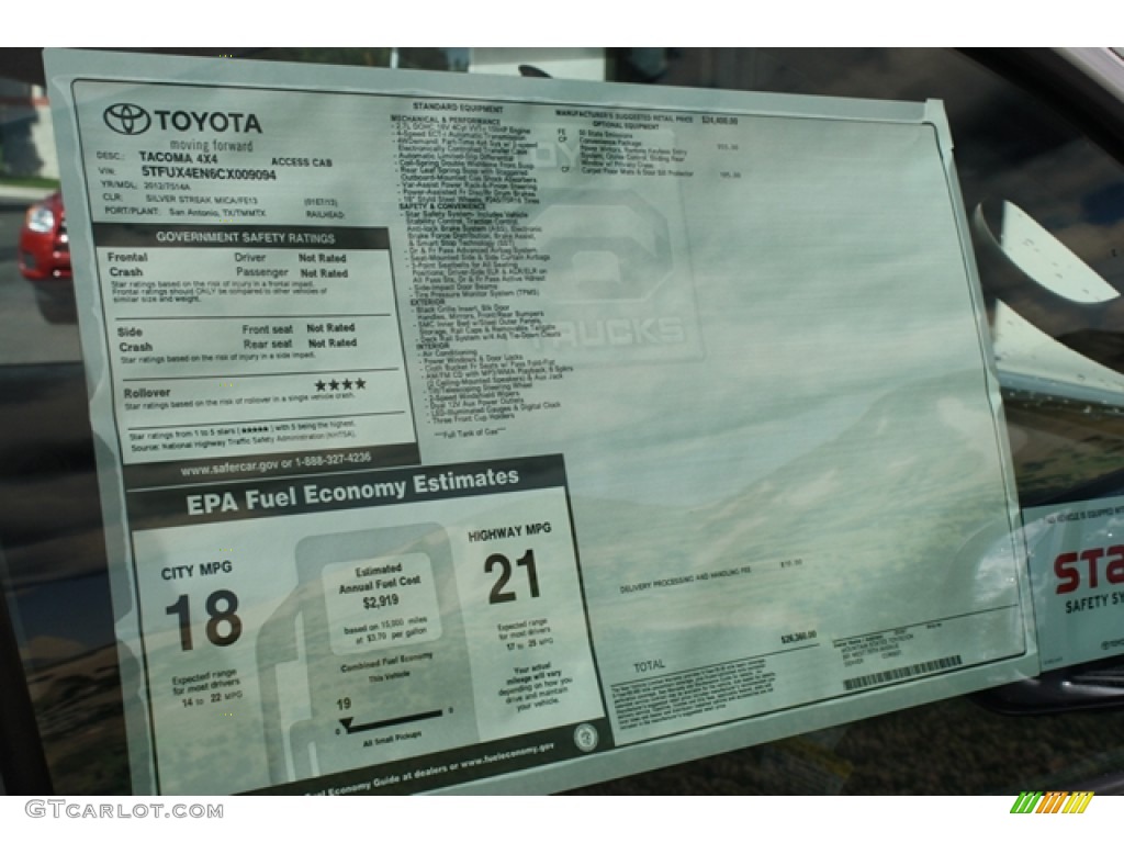 2012 Toyota Tacoma Access Cab 4x4 Window Sticker Photo #55056243