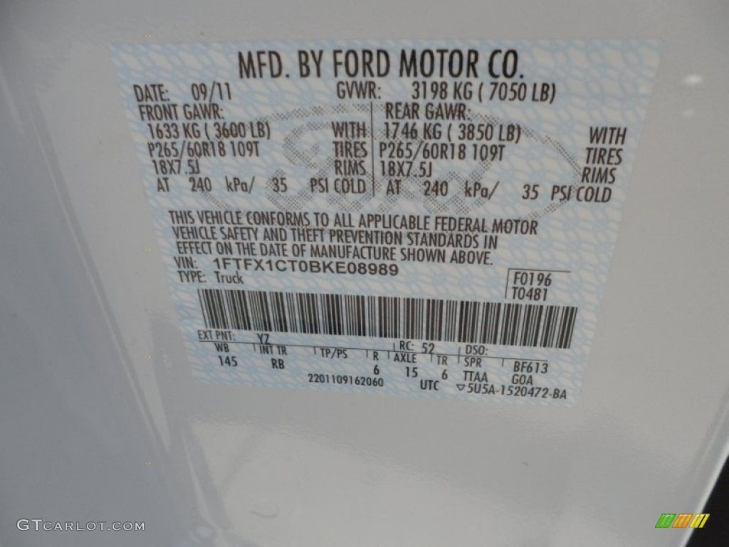 2011 F150 Color Code YZ for Oxford White Photo #55062045
