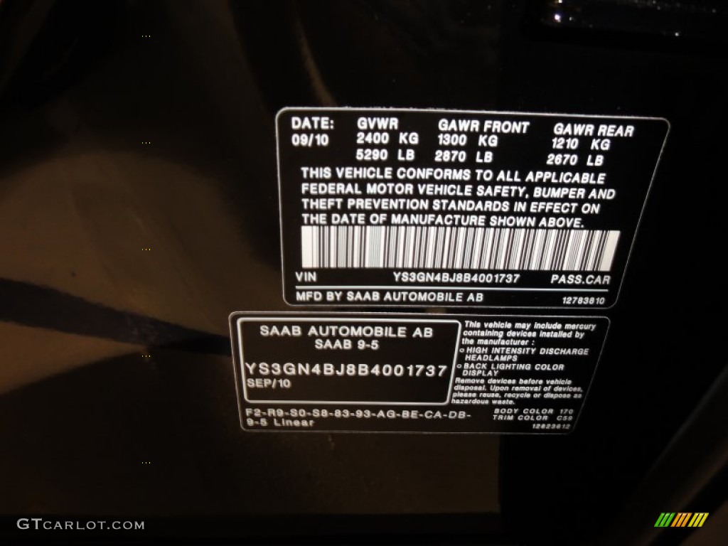 2011 Saab 9-5 Turbo6 XWD Sedan Info Tag Photos