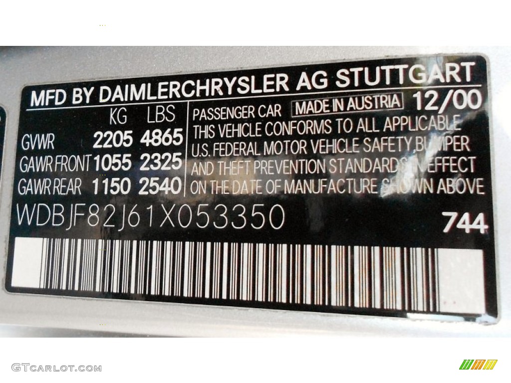 2001 E Color Code 744 for Brilliant Silver Metallic Photo #55073815