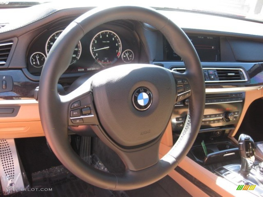 2012 BMW 7 Series 750Li Sedan Saddle/Black Steering Wheel Photo #55076272