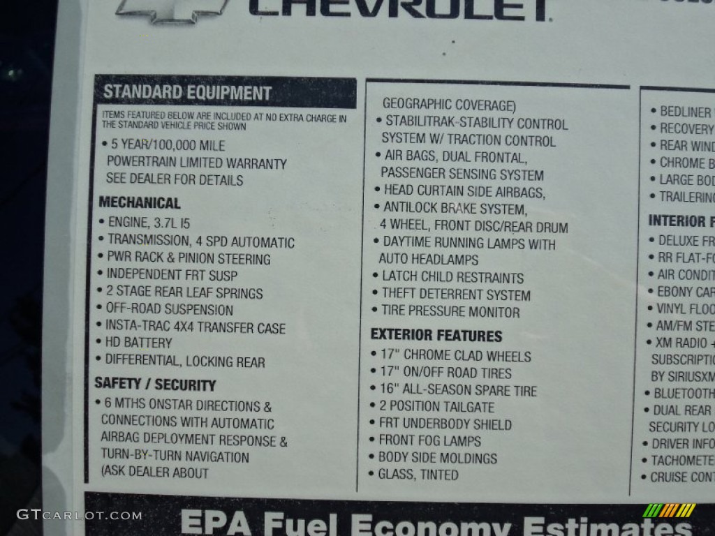 2012 Chevrolet Colorado LT Crew Cab 4x4 Window Sticker Photo #55086416