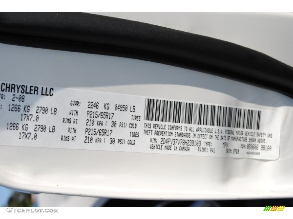 2008 Magnum Color Code PW1 for Stone White Photo #55086646