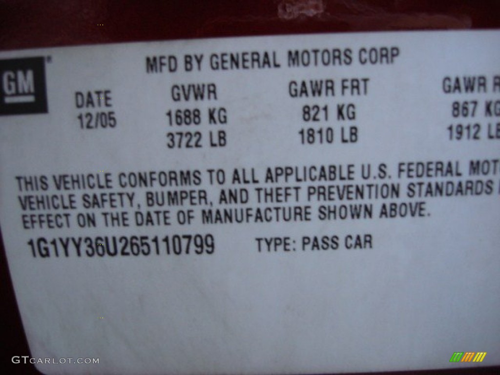 2006 Chevrolet Corvette Convertible Info Tag Photo #55087462