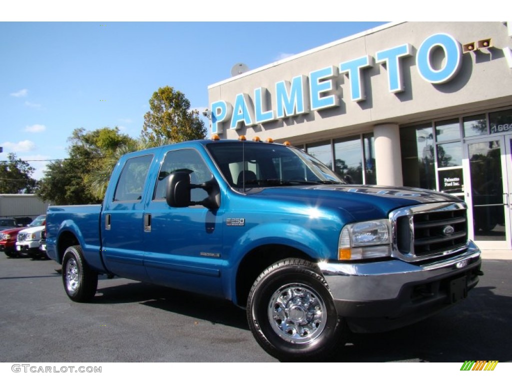 2002 F250 Super Duty XLT Crew Cab - Island Blue Metallic / Medium Flint photo #30