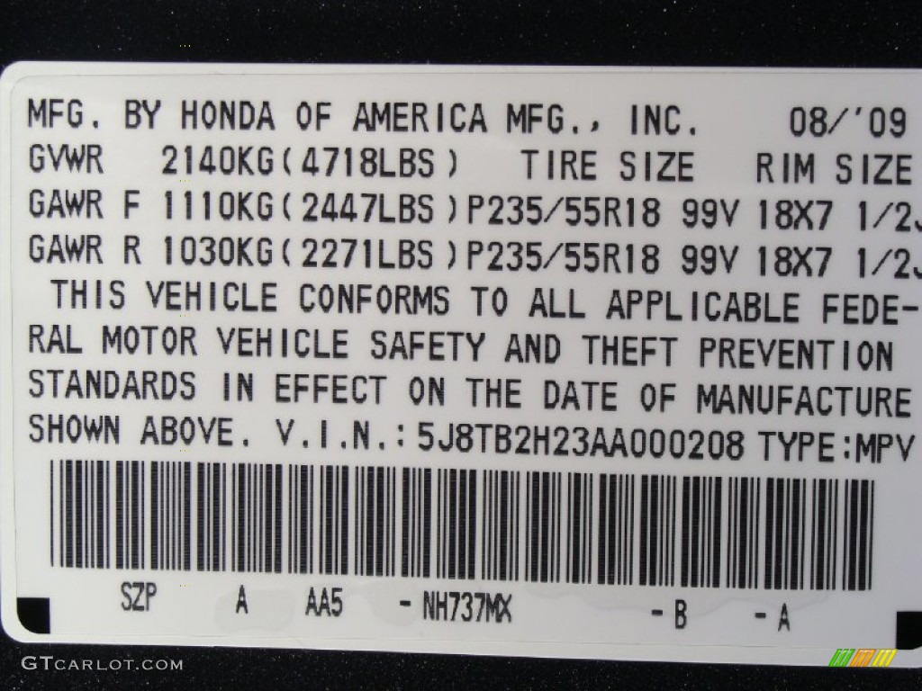 2010 RDX Color Code NH737MX for Polished Metal Metallic Photo #55103007