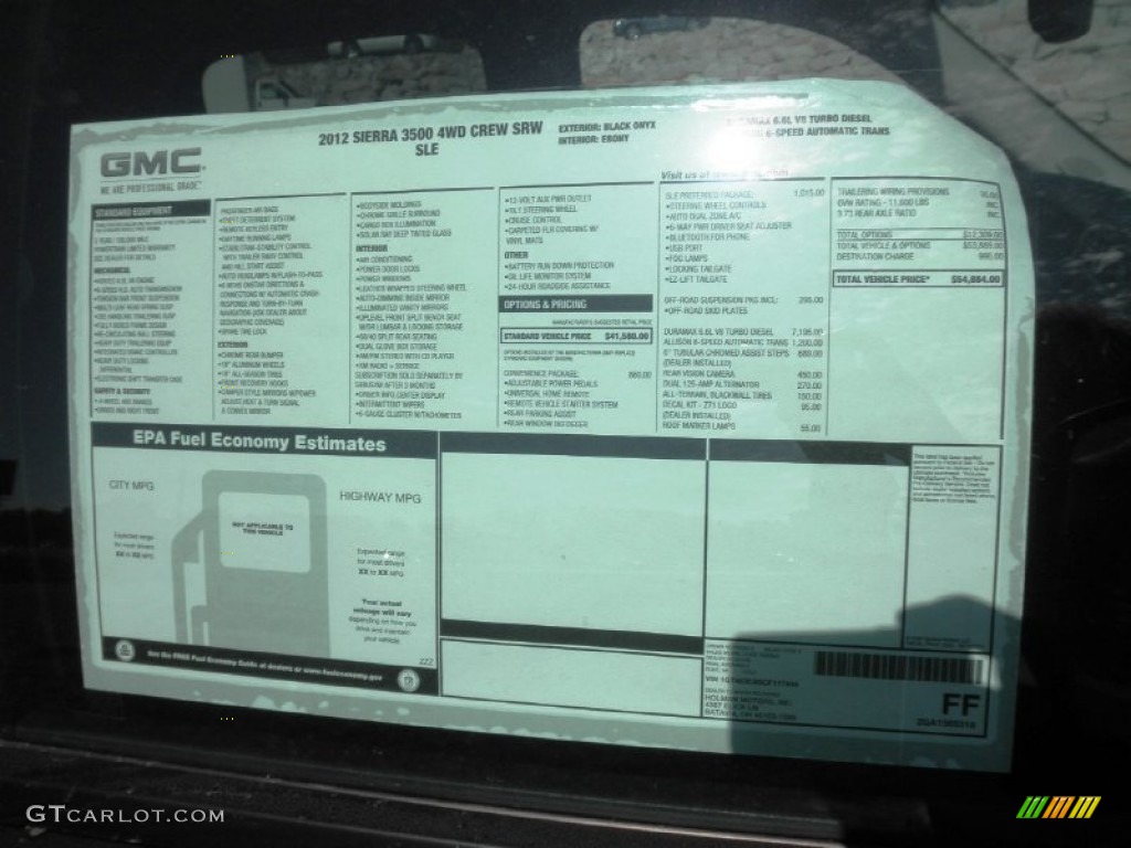 2012 GMC Sierra 3500HD SLE Crew Cab 4x4 Window Sticker Photo #55107294