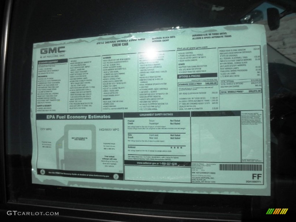 2012 GMC Sierra 2500HD Denali Crew Cab 4x4 Window Sticker Photo #55107515